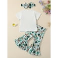 thumbnail image 2 of Zehjuhan Infant Baby Girl St Patricks Day Outfit Baby's "Lucky Babe" Print Short Sleeve Set, T-shirt & Rainbow Clover Pattern Flared Pants & Headband 3pcs Clothes, 2 of 10