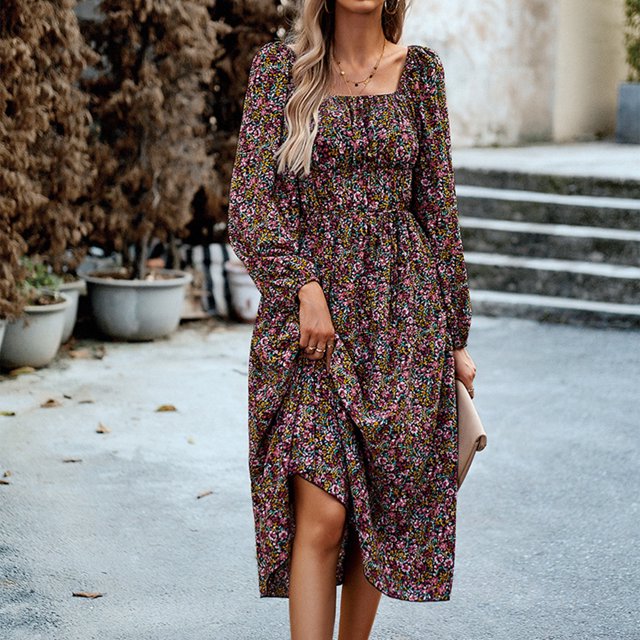 Vestido De Mujer Vestidos largos de señora Cómodos vestidos de noche con estampado floral Elegante traje de calle Kuymtek Negro M para Mujer