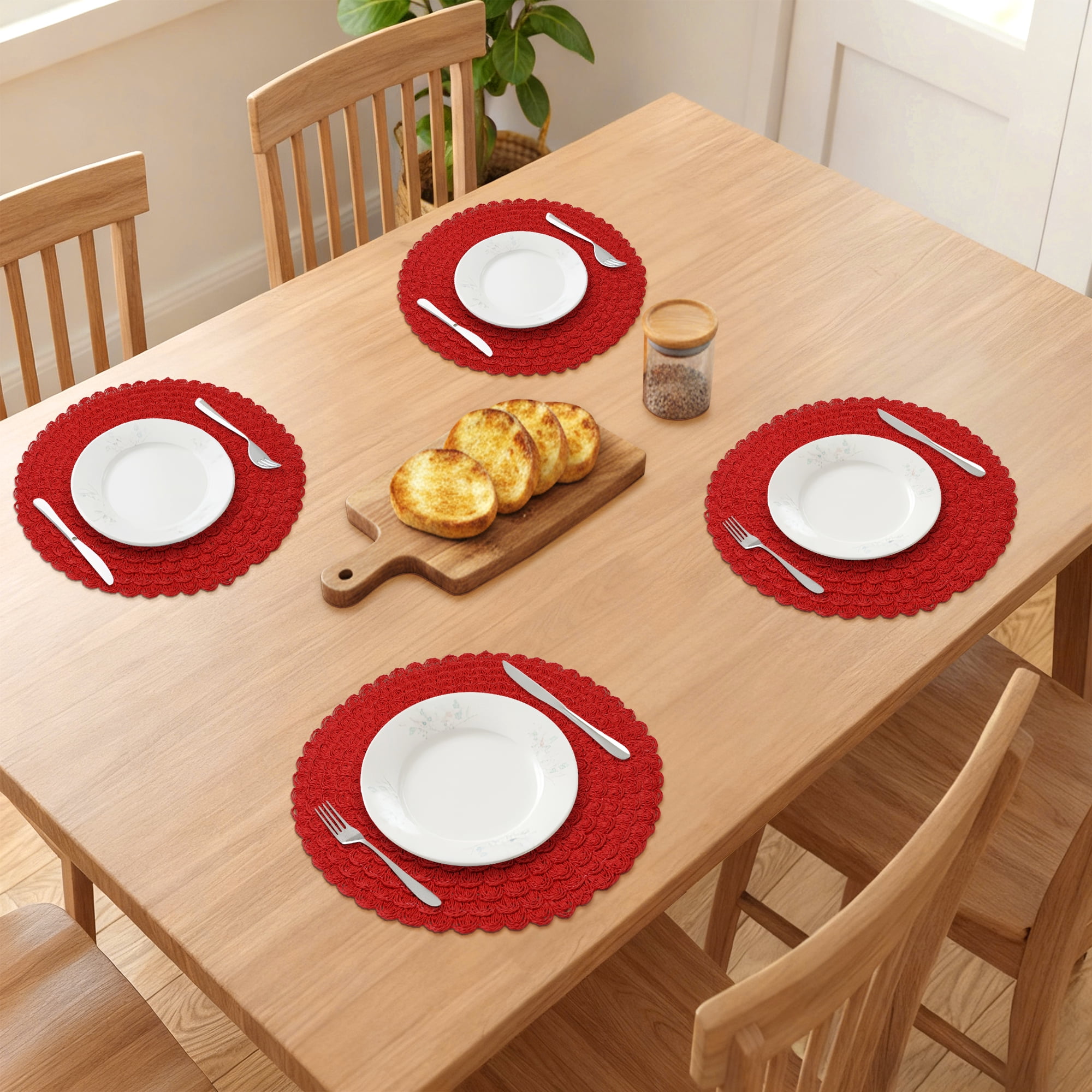 Unique Bargains 6Pcs Rustic Woven Dining Placemats Red 15x15inch