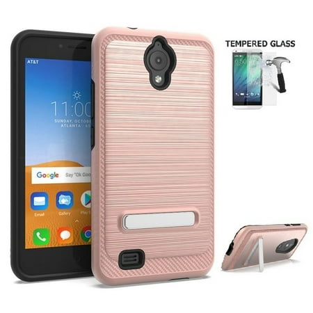 Metallic Silver Aluminum Case (AT&T AXIA Case, Cricket Vision Case, Alcatel AXIA Phone Case, Phone Case for AT&T PREPAID AT&T Axia, Dual Layer Metallic Brushed Design Shockproof Cover Case Kickstand + Screen Protector)