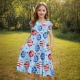 thumbnail image 4 of Mitankcoo 4th of July Dresses for Girls Fashion Print Crew Neck Flutter Sleeve A-Line Dress Daily Casual 6-15Y, 4 of 6