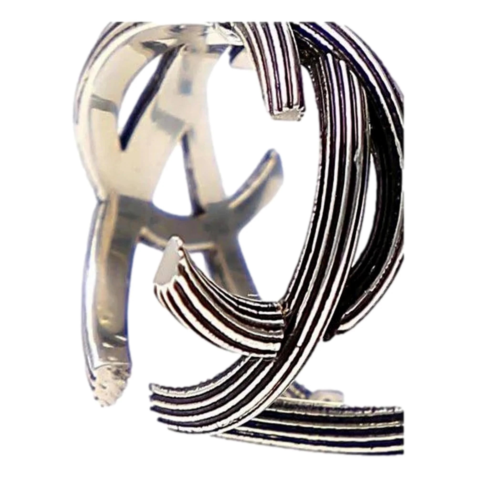 Saint Laurent YSL Monogram Silver Brass Ring Size 6 