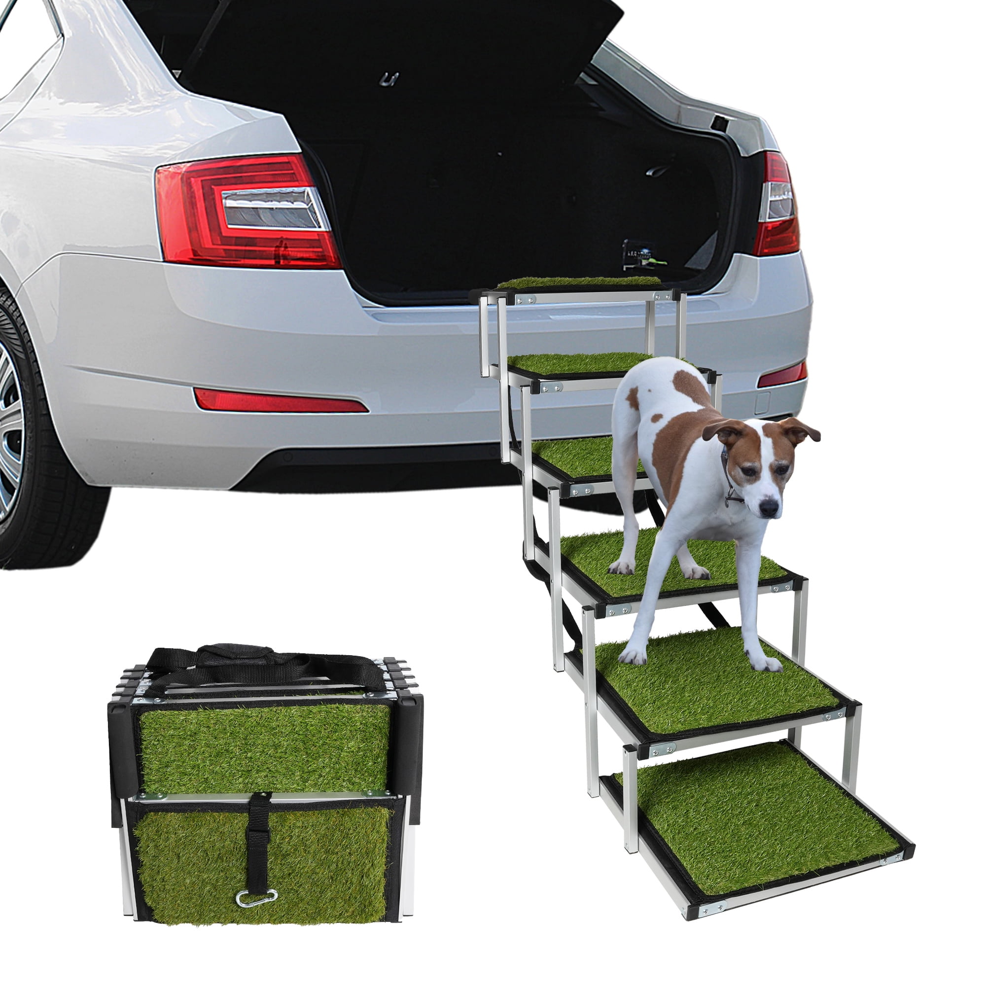 Foldable 6 Steps Dog Stairs for Large Dogs, Collapsible Aluminum Alloy