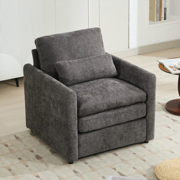 Modern Grey Upholstered Armchair 31.9" with Double Cushion and Plush Comfort