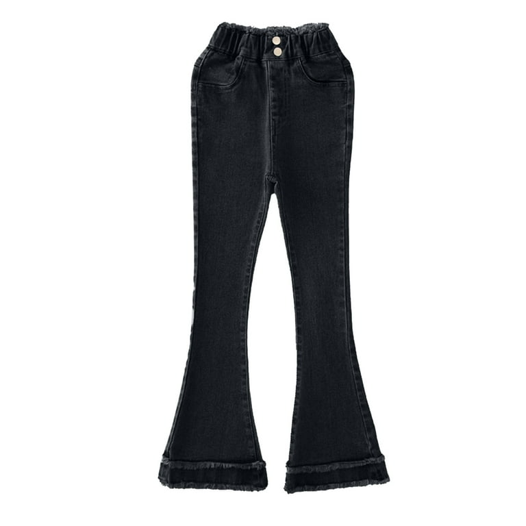 inhzoy Girls Bell Bottom Ripped Jeans Kids Bell-Bottoms Ruffle Trousers  Dark Blue 6 