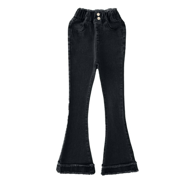 EDFBUYKRS Pantalon à Jambe Évasée à Taille Haute Élastique pour Fillette, Décontracté, Long, Jeans, Pantalon