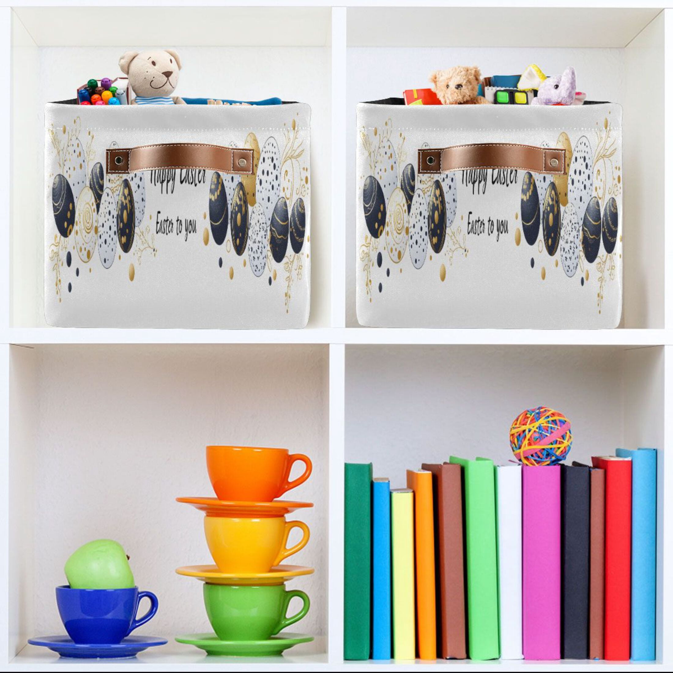Ryvnso Happy Easter Storage Basket Large Bin Foldable Boxes Toys Organizer 14.2x10.2x8.3in 2 PCs