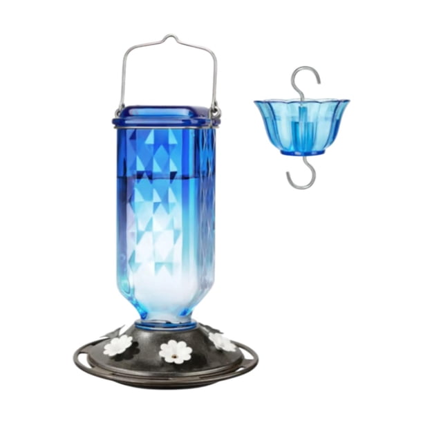 Comedero colgante para colibríes, dispensador de agua para exteriores, fácil instalación, para jardín. Azul