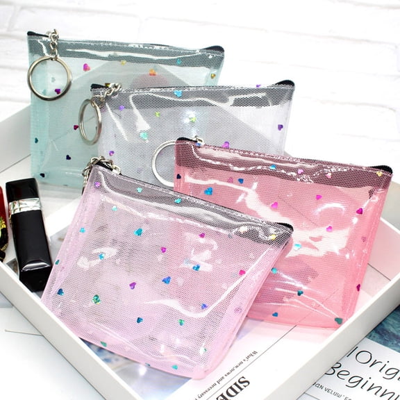 GETAJGHSD Zippered Coin Purse Clear Money Pouch Fashion Style 1Pack Pink