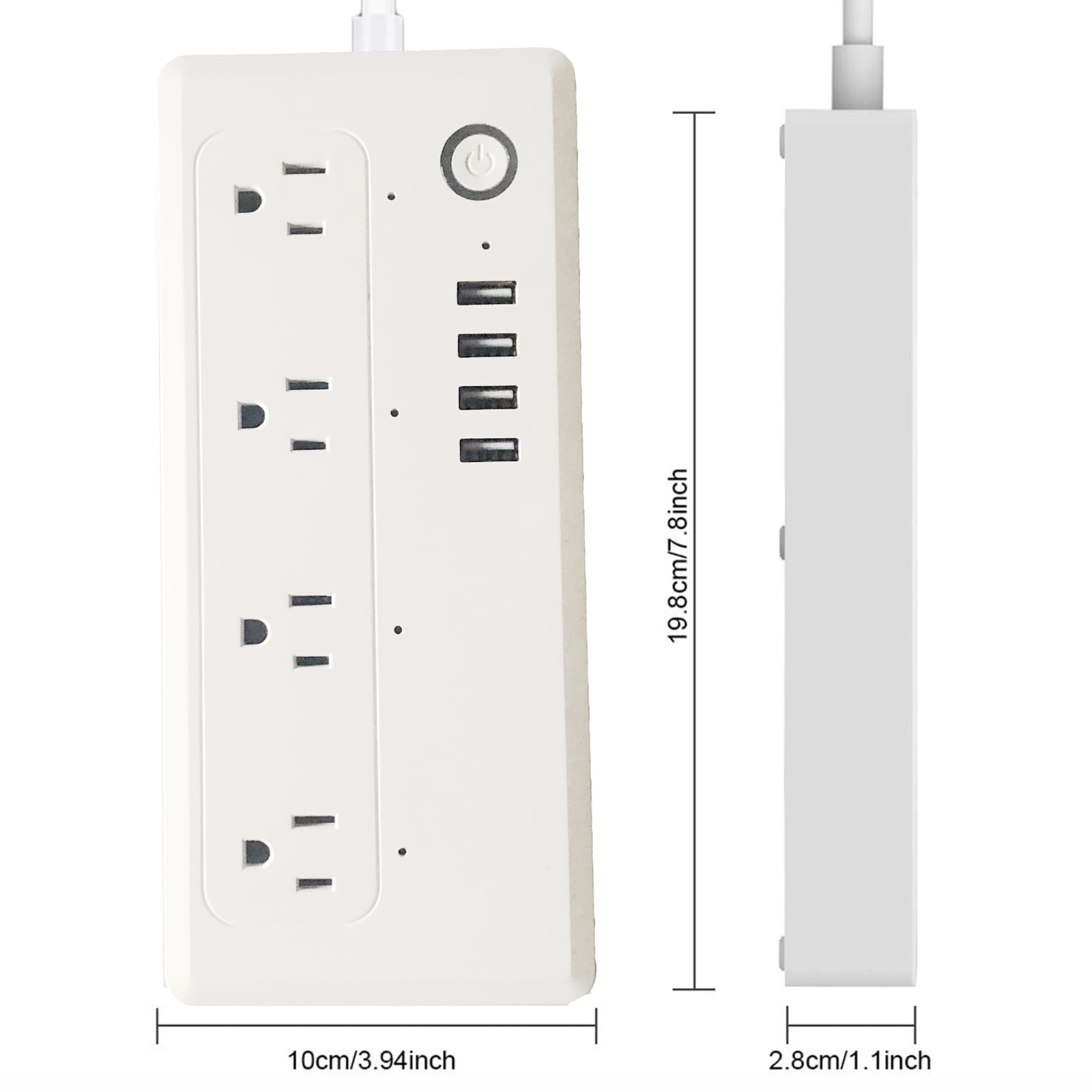 Smart Power Strip WiFi Plug Multiple Outlet Surge Protector 4 AC Outlets 4 USB Port,15A, Remote Control Timing Schedule Compatible with Alexa Echo, Google Home, IFTTT White