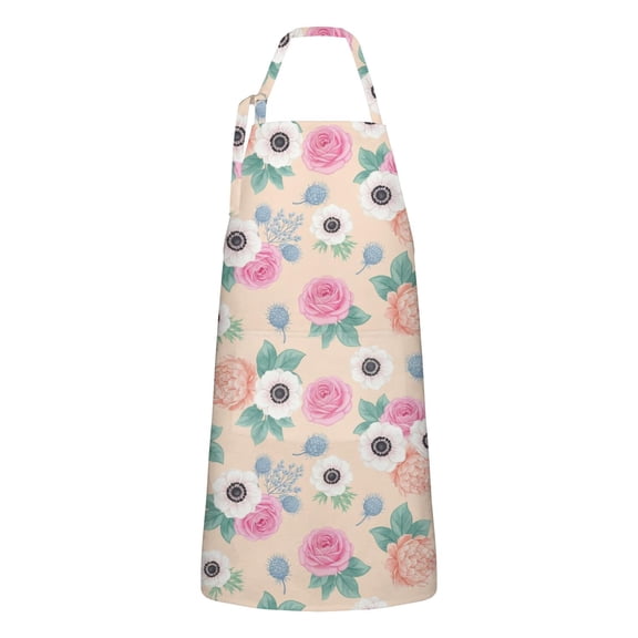 Pioneer Flower Floral Print Pattern Apron for Women and Men, Cotton Linen Waterproof with Pockets, Adjustable, 33x27 Inch for Kitchen, Gardening, BBQ, Salon