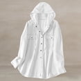 thumbnail image 2 of hoksml Women's Denim Shacket with Hood, Long Sleeve Button Down Oversized Top, Relaxed Fit Utility Jacket with Pockets for Daily Casual Outfit, 2 of 7