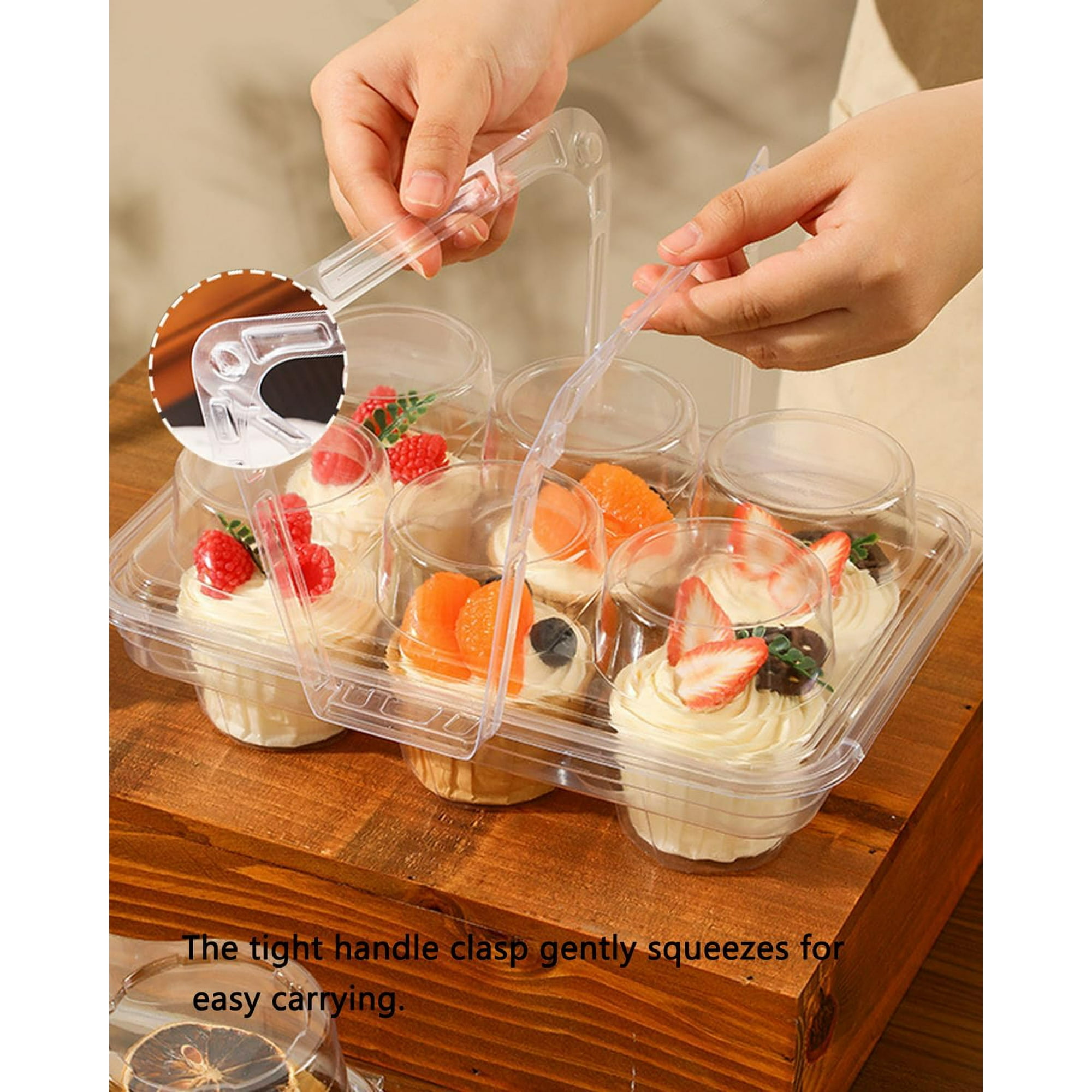Cupcake Containers 6 Count , Half Dozen Clear Cupcake Boxes with Handle, Plastic Cupcake Holders with Detachable Tall Dome Lid, Disposable Muffin Cupcake Carriers, BPA Free