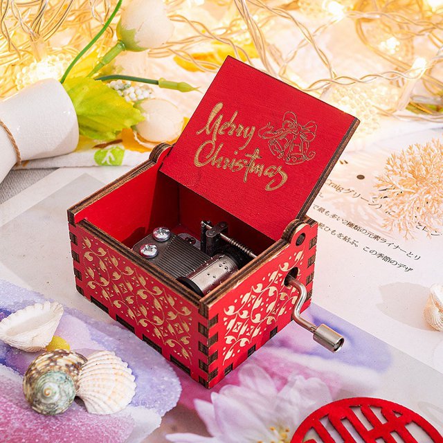Caja de música de mano de madera, caja de música pintada con música de Feliz Navidad, exhibición de puesto, regalos exquisitos al por mayor