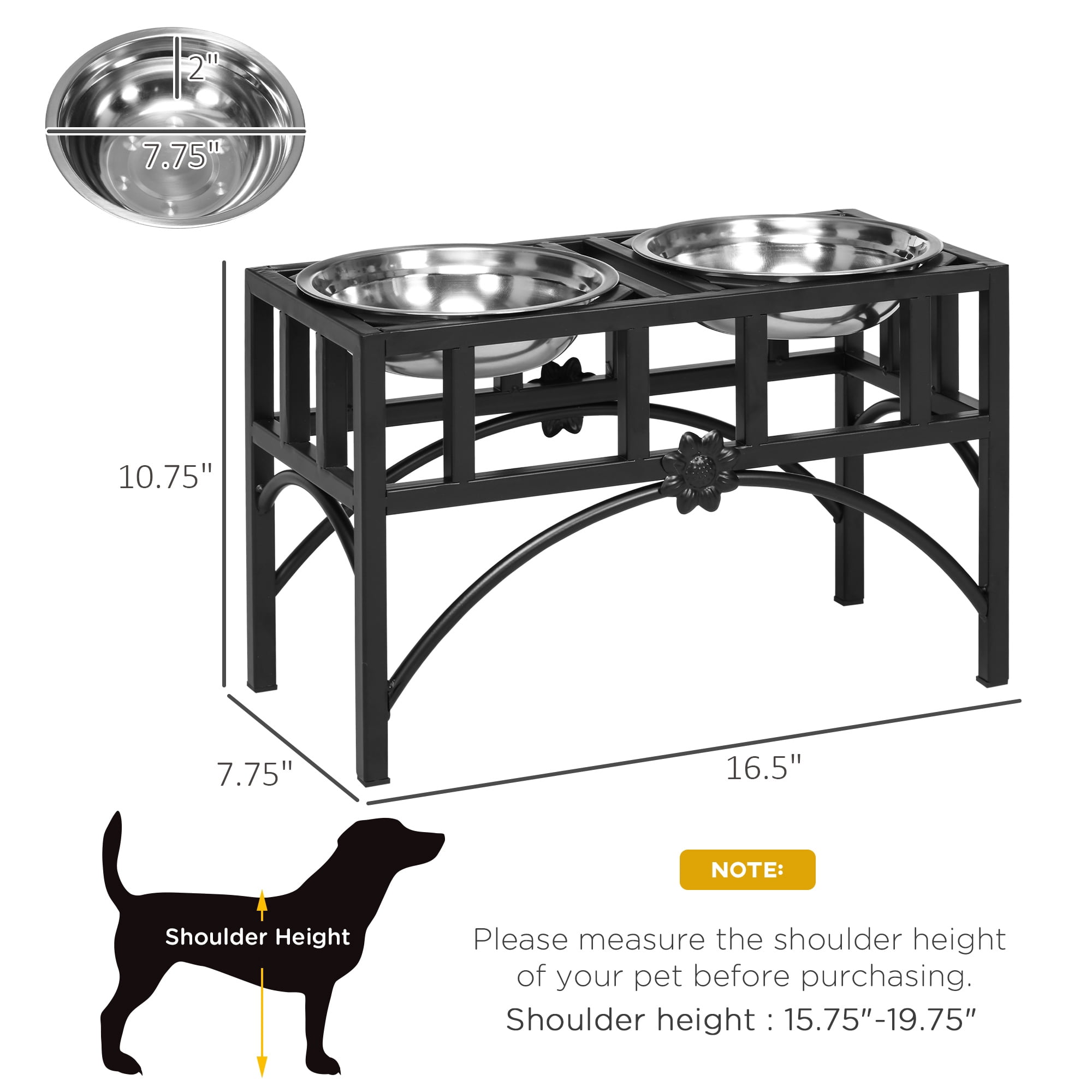 Double Stainless Steel Heavy Duty Dog Food Bowl Elevated Pet Feeding Station for Medium Dogs, 17 inches