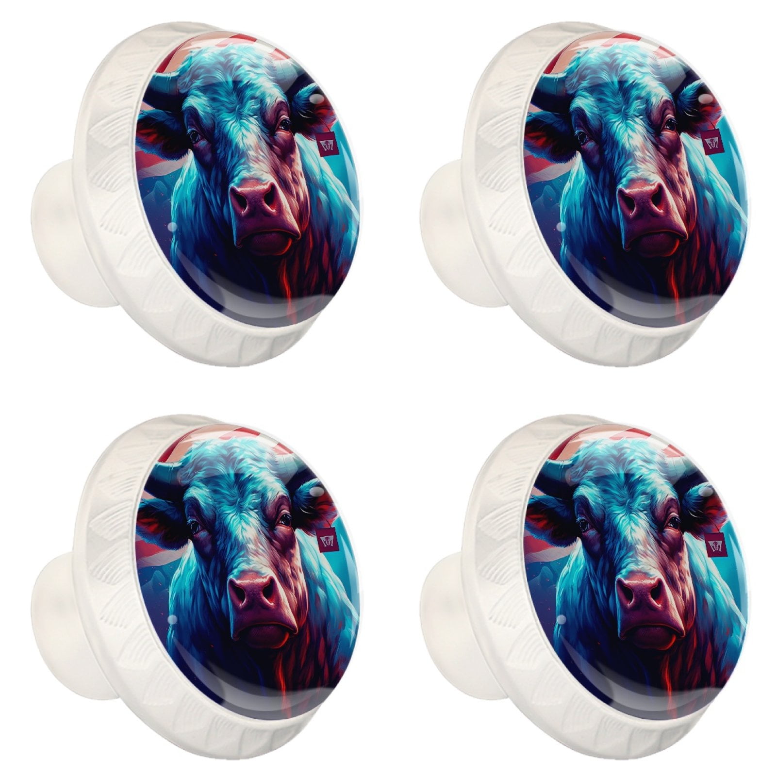 4 Pcs Cow American Flag Knobs for Kitchen Cabinet Cupboard Dresser Bookcase Drawer Pulls Handles Round Home Decor