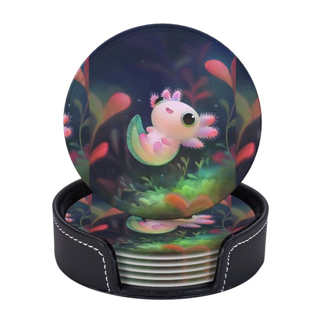Posavasos de cuero de 6 piezas, posavasos de axolotl para bebidas, posavasos para tazas, regalo de inauguración de la casa, ideal para la decoración del hogar