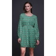 thumbnail image 4 of Bimba Green Leaves & Dahlia Floral Women Tunic Top Long Sleeve Button Down Print Short Causal Dress-XXX-Large, 4 of 7