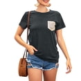 thumbnail image 1 of Blusa de manga corta con cuello redondo para mujer, elegante para el verano, color negro y gris, talla L, con bolsillos y lentejuelas brillantes, 1 of 5