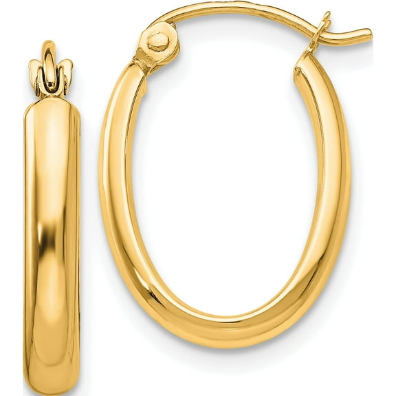 10K Yellow Gold Polished 2.75Mm Oval Tube Hoop Earrings (Width 2.75) (Length 10) - Jbsp