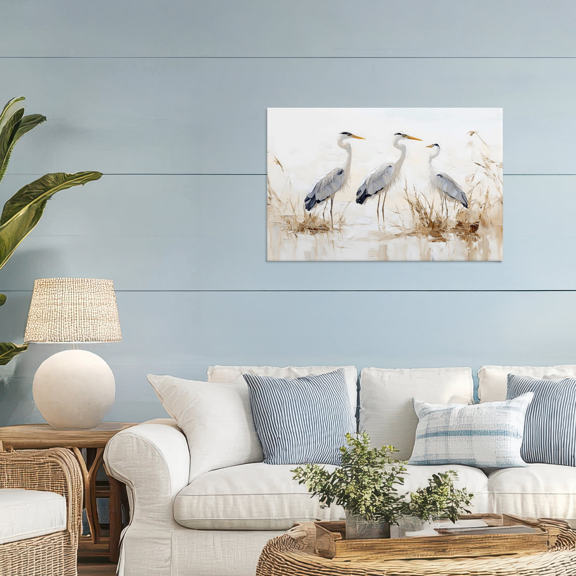 Stupell Industries Neutral Blue Herons in Reeds Canvas Wall Art, design by LSR Design Studio