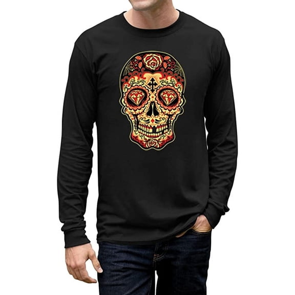 TeeStars Men's - Sugar Skull Diamond Long Sleeve T-Shirt XX-Large Black