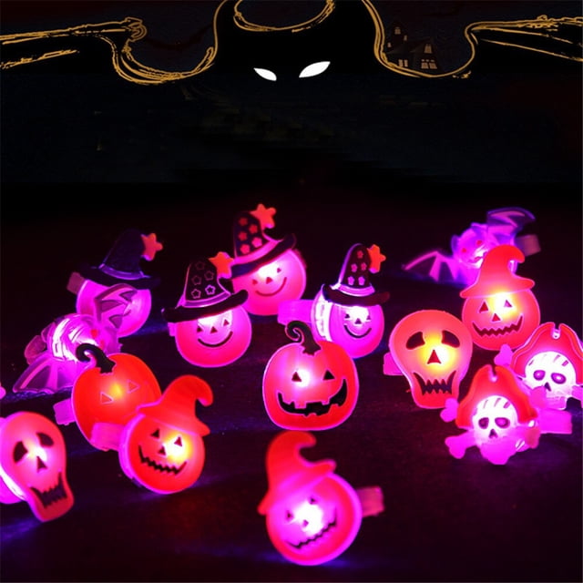 10Pcs Halloween Decorations Cute Glowing Ring Pumpkin Ghost Skull Rings Brooch for Children Kids Gifts Halloween Party Supplies10Pcs RingChina He Qiyong unisex