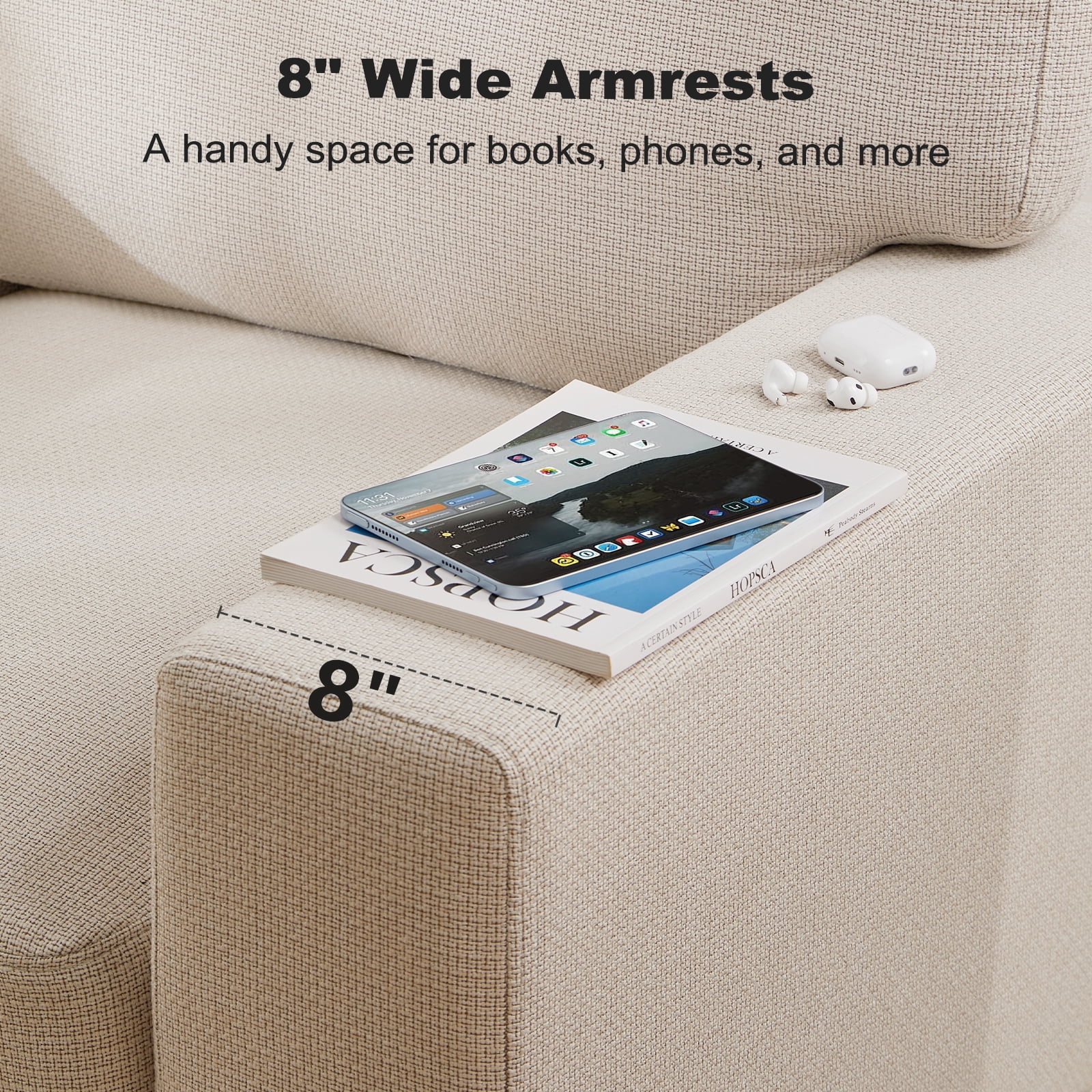 CHITOOMA 65" Loveseat Sofa for Small Spaces, Upholstered Couch with 2 Pillows and Removable Linen Cover, Deep Seat Sofa with Wide Armrests for Living Room, Bedroom, or Office, White
