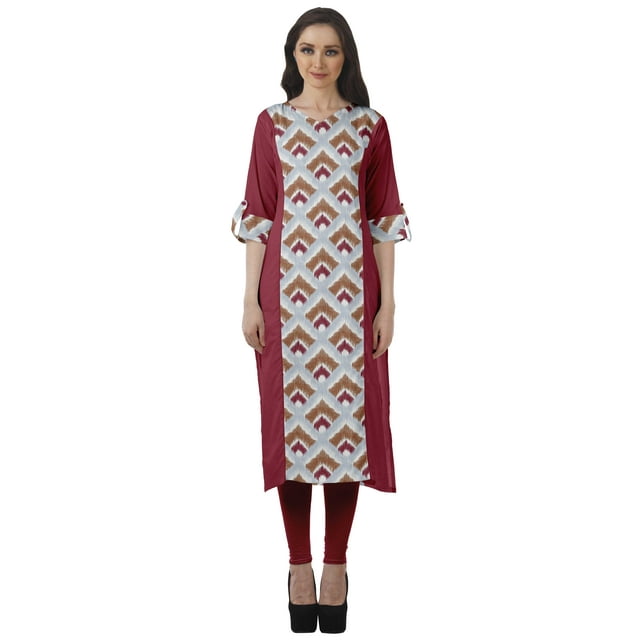 Moomaya Robe Kurti Décontractée pour Femmes en Coton Imprimé, Tunique Droite à Manches Retroussables