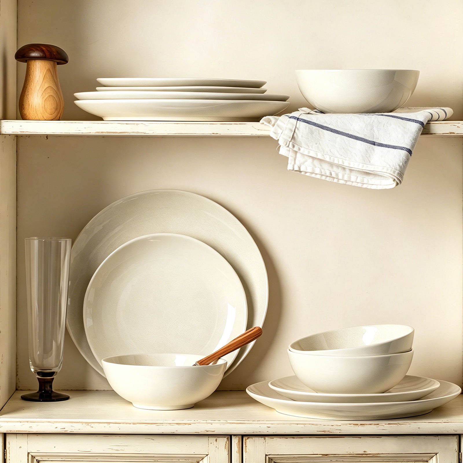 ALOFMO Stoneware Dinnerware Set for 4, Beige, 16-Piece Ceramic