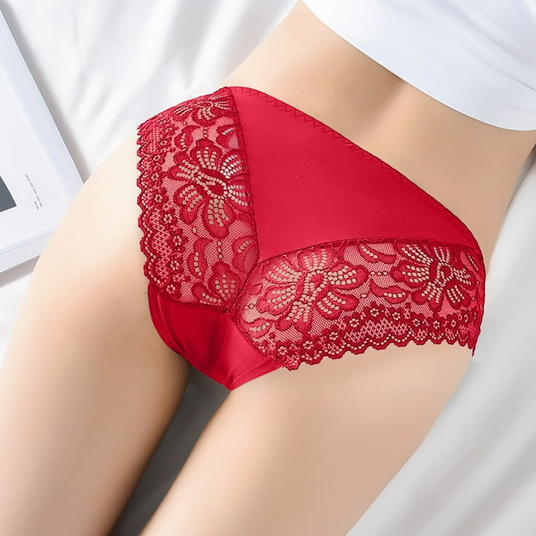 Women's Lace Seamless Comfort Panty Plus Size Sexy Stretch High Leg  Underwear Soft Lingerie Tanga Red S