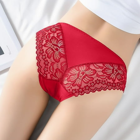 

DENGDENG Low Waist Thong Underwear Women Sexy Floral See Through Full Coverage Thong
