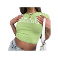 thumbnail image 2 of VISgogo Camisa de Mujer, Manga Corta Cuello Redondo Tops Letras Estampado Calle Casual Otoño Primavera Verano Crop Camisa Corta VISgogo  moda, 2 of 9