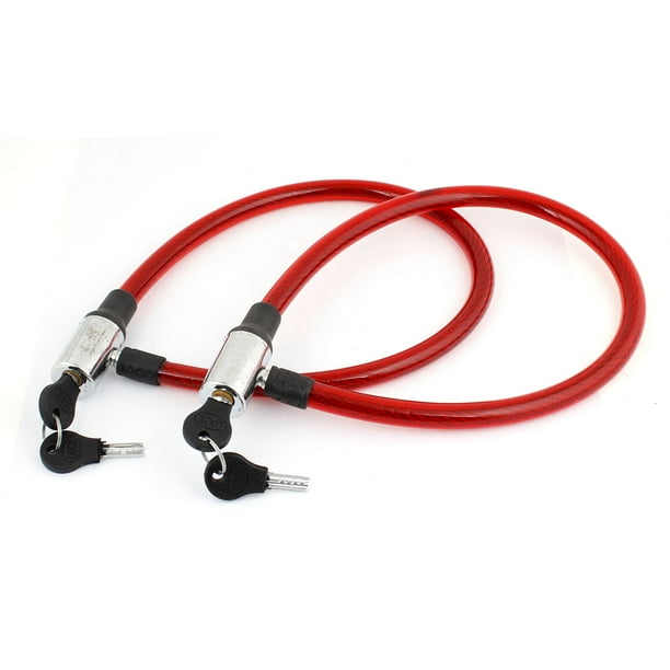 63cm 24.8" Length Keys Locking Bicycle Bike Cable Lock Red 2 Pcs
