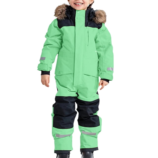 RXMEKW Insulated Snowsuit For Kids With Hood And Zipper Closure For Winter Outdoor Activities In Brown