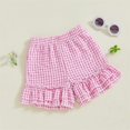 thumbnail image 3 of Nygoyerh Toddler Girls Plaid Shorts Ruffled Hem Elastic Waist Wide Leg Short Pants Infant Clothing for Summer 9M 12M 18M 2T 3T, 3 of 7