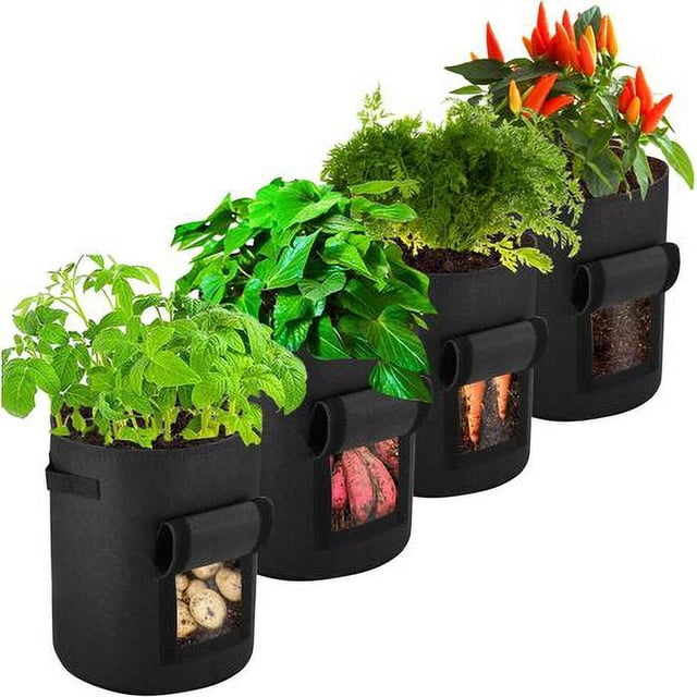 Bolsas para plantar patatas, 4 bolsas no tejidas de 10 galones, bolsas para plantar plantas, adecuadas para plantar bolsas de patatas, tomates, zanahorias dulces (negro)
