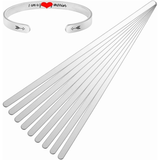 10 piezas de pulseras grabables en blanco de acero inoxidable, brazaletes en blanco de 16 cm, pulseras de cuero con núcleo interior, brazalete DIY, brazalete en blanco, estampado de metal en blanco