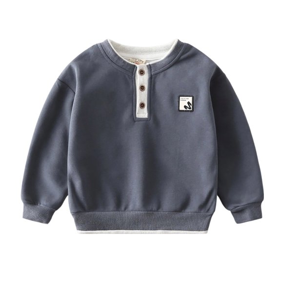 Bainana Boy'S Sweatshirts Kids Color Block Crew Neck Long Sleeve Pullover Tops Little Child Cozy Daily Wear Tops Clothes Dark Gray Size 3-4 Years