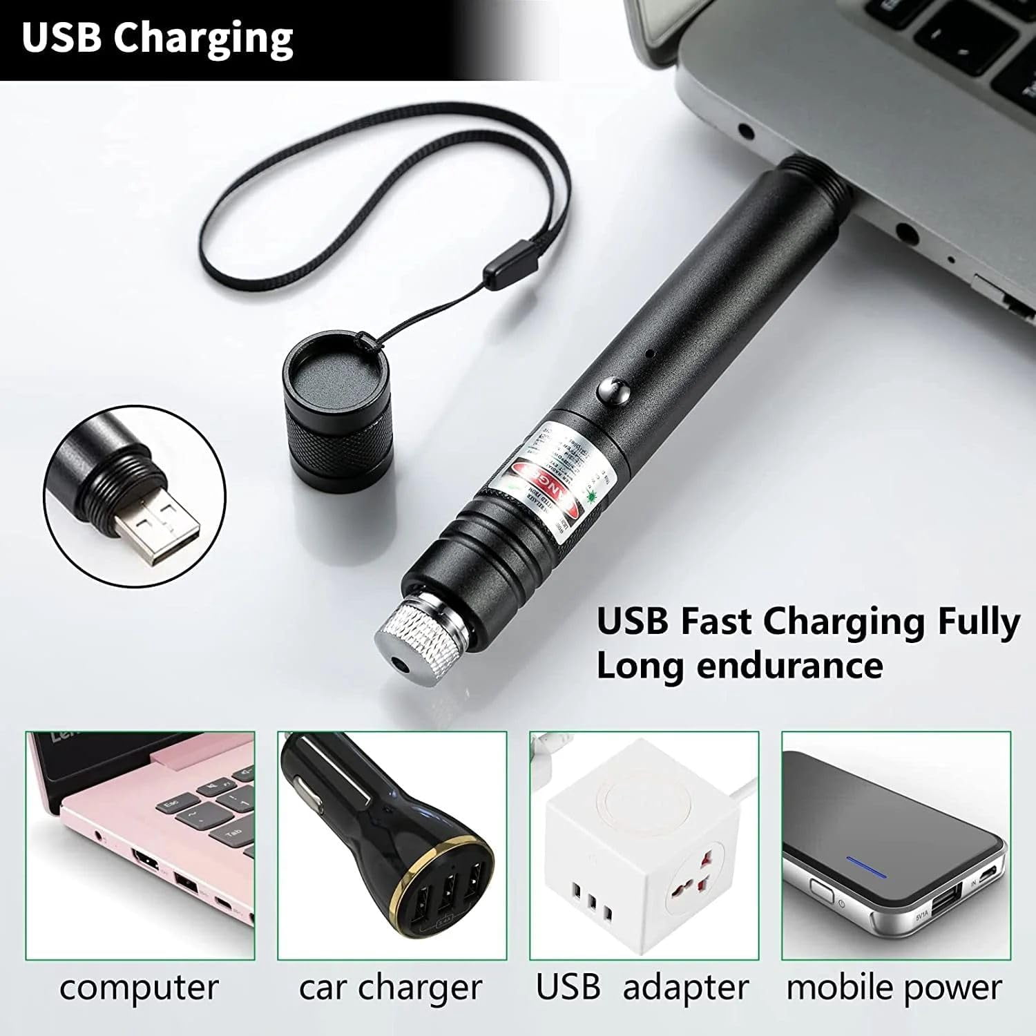 High Power Green Laser Tactical Flashlight - 2000m Long Range, USB-C Charging, Adjustable Focus, Suitable for Outdoor Hunting/Demonstration/Astronomy