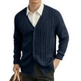 thumbnail image 2 of QHRMKOG Mens Sweater Loose Fit Full Length Sleeve V Neck Knit Cardigan Sweater Casual Button Up Cardigans Trendy Outwear Blue 3XL, 2 of 4
