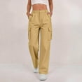 thumbnail image 3 of WMTBSRSW Womens Cargo Pants Stretchy Side Split Button High Waisted Pants Casual Baggy Joggers Pants with Pockets Yellow XXL, 3 of 8