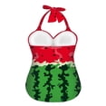 thumbnail image 3 of FKELYI Funny Watermelon Print One Piece Swimsuit Cosy Swimwear with Halter Strap for Women Bathing Suit Tummy Control Monokini with Soft Pad for Ladies Beach Party, L, 3 of 6