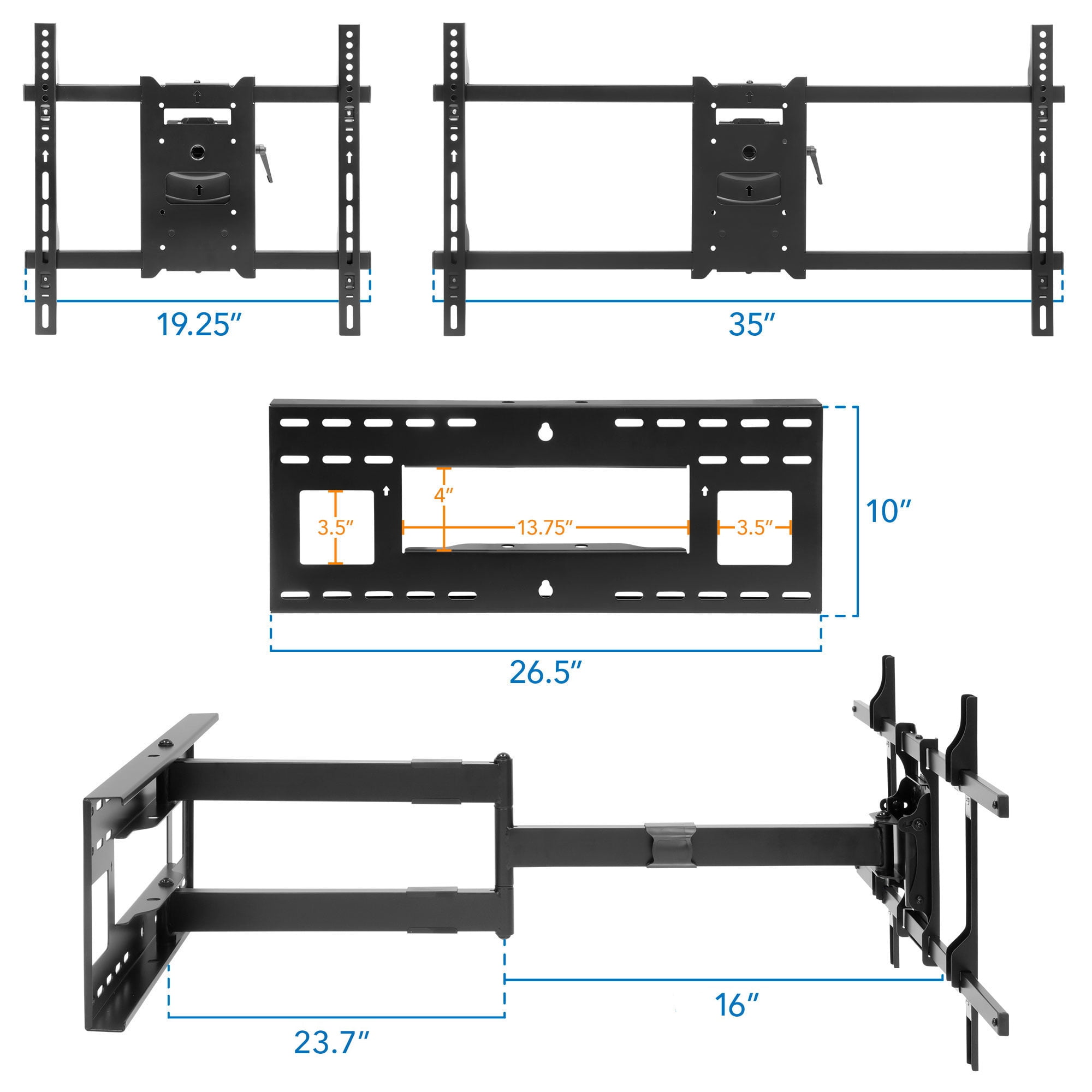 Mount-It! Full Motion TV Wall Mount with Extra Long Extension, Fits 40"- 80" TVs ,  40" Extension,  110 lbs. Capacity