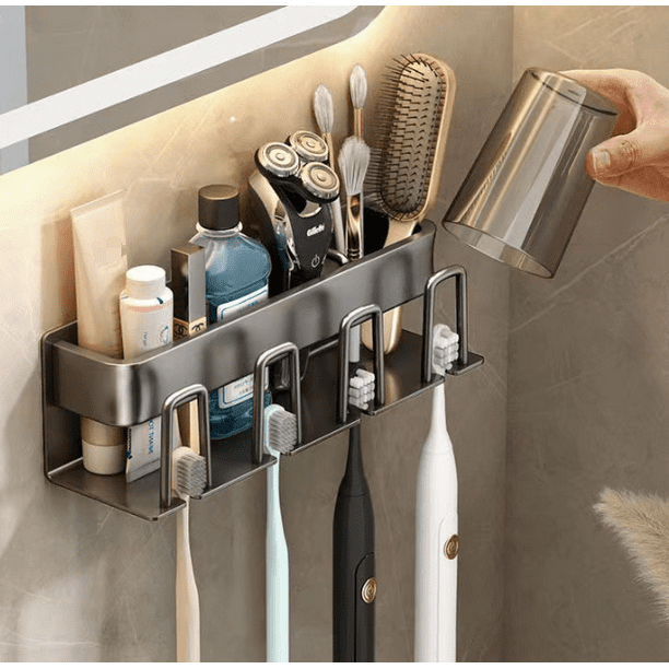 Toothbrush Holders for Bathroom, 4 Cups Toothbrush Holder Wall Mounted
