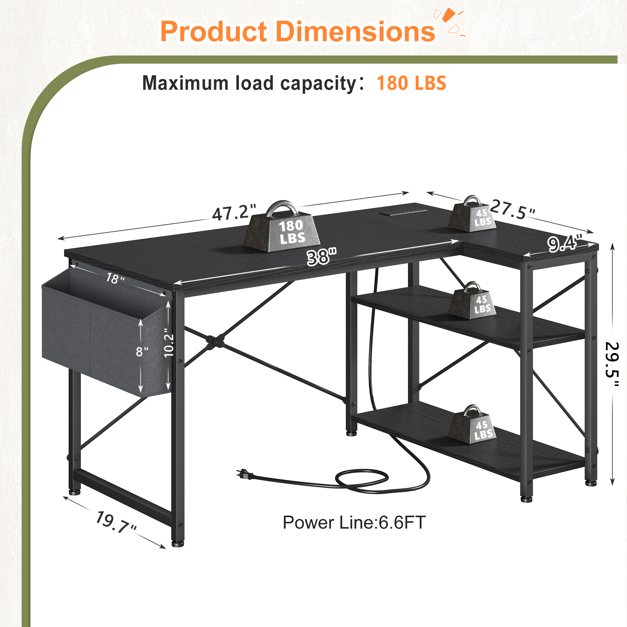 EnHomee L-Shaped Computer Desk with Charging Station, Small Desk with Storage Shelves for Gaming, Writing, Black