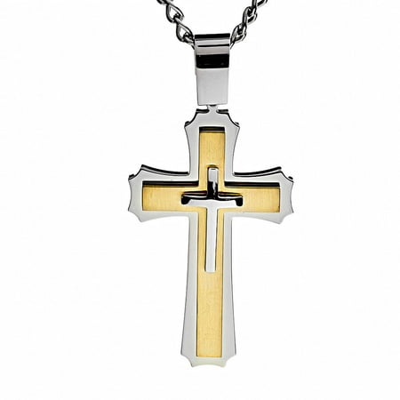 Crucible Men's Stainless Steel Two-Tone Large Cross Pendant