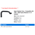 thumbnail image 2 of Upper Radiator Hose - Compatible with 1996 - 2000 Toyota 4Runner 2.7L 4-Cylinder 1997 1998 1999, 2 of 2