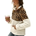 thumbnail image 4 of Suéter de mujer de manga larga con media cremallera y cálido y difuso estampado de leopardo con retales de lana XBTCLXEBCO Blanco, Chico, 4 of 6