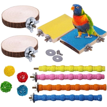 Bird Perch Stand, 12 count Parrot Perch Stand Platform, Paw Grinding Rough-surfaced Parakeet Cage Accessories Exercise for Budgies Conure Cockatiel Hamster (Random Color)